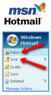 Hotmail menu